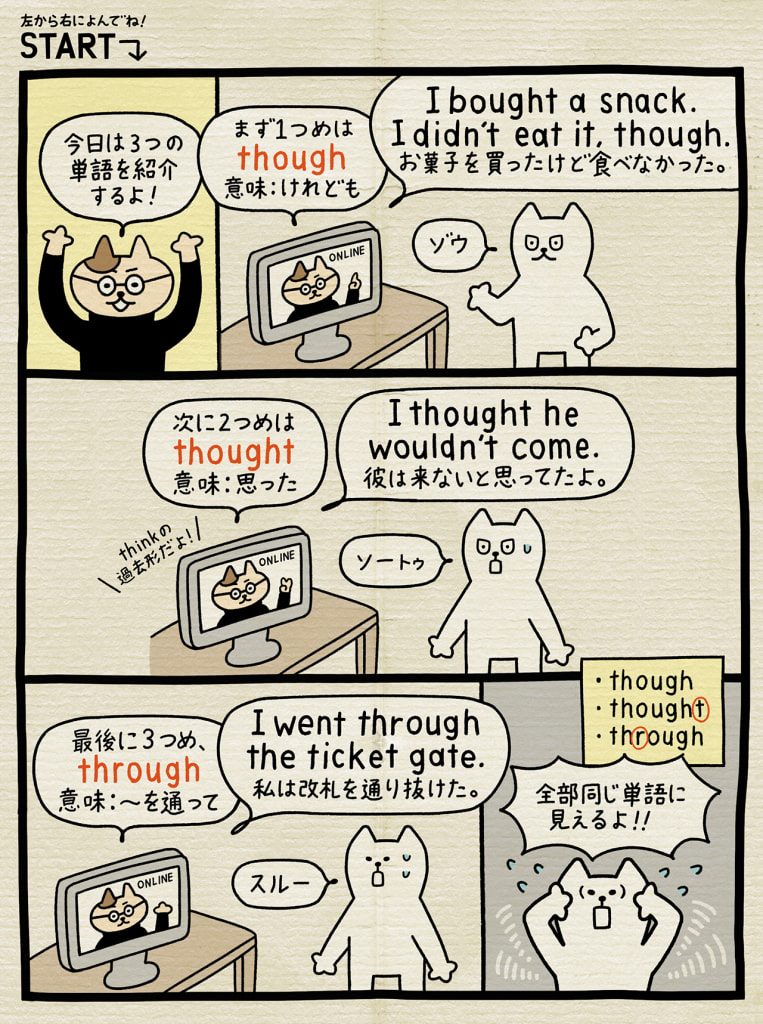 Though Thought Through 似すぎてわからない英単語シリーズ しろねこトーフで英会話vol English Lab イングリッシュラボ レアジョブ英会話が発信する英語サイト