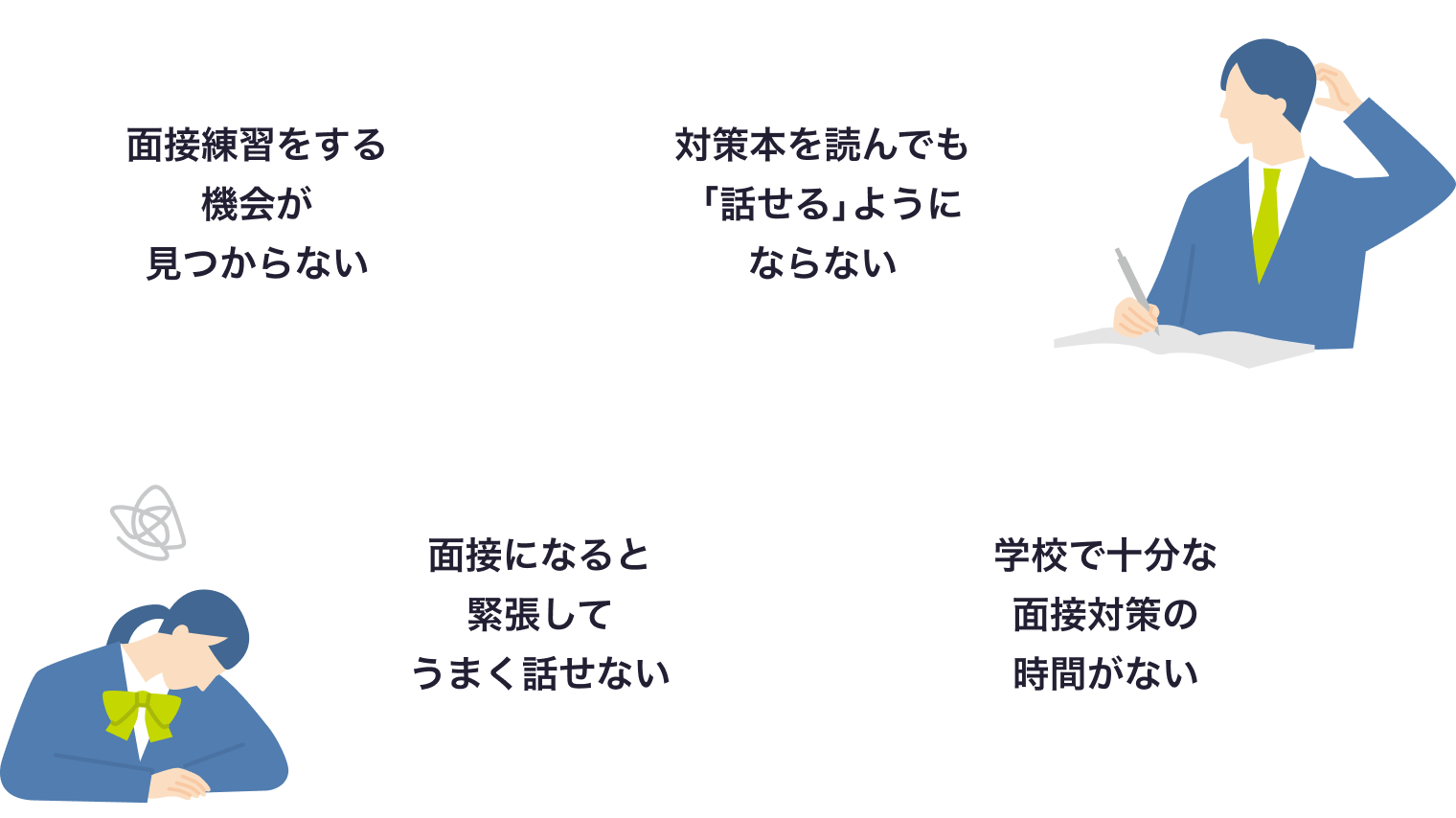 英検面接の悩みを抱える学生のイラスト